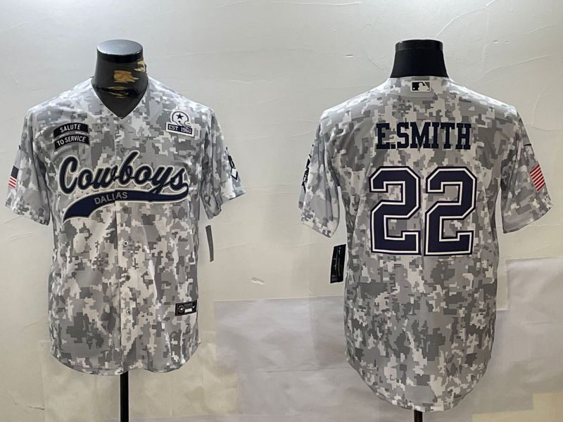 Men Dallas Cowboys 22 E.Smith Nike Arctic Camo 2024 Salute to Service Limited NFL Jersey style 4